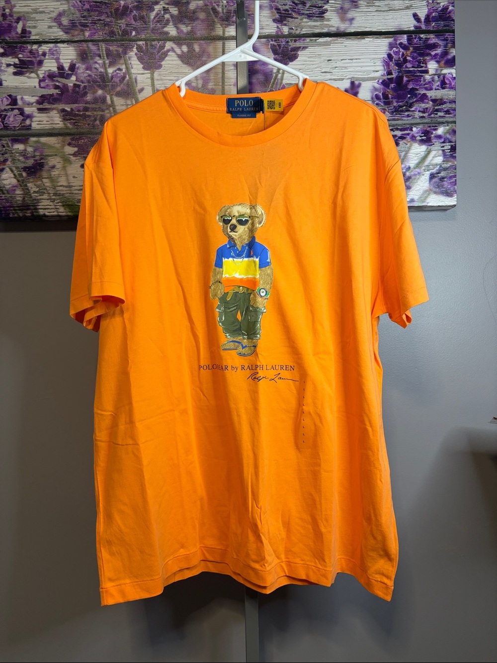 Polo by Ralph Lauren Classic Fit Bright Orange Bear Tee Size L NWT